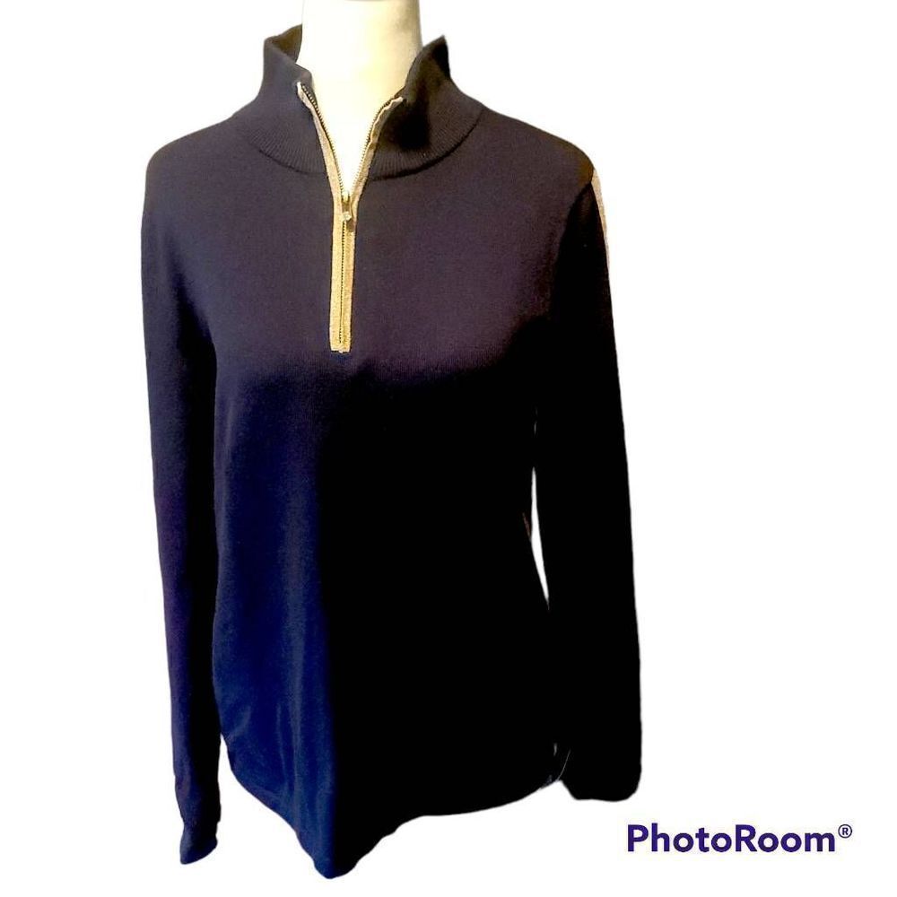 Jones New York Signature Women’s black w/gold 1/4 zip Sweater Size L Petite